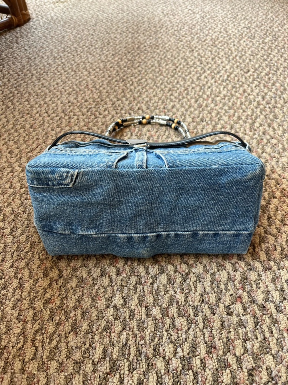 Vintage Y2K Bootie Bag Upcycled Denim Jean Bag Belt Beaded Handle Lined Purse - Picture 6 of 7